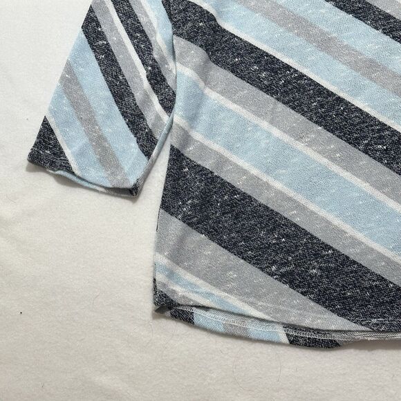 Chico's 2 Women's Large Blue White Diagonal Striped 3/4 Sleeve Knit Top Blouse - Picture 3 of 14